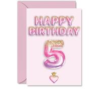 5th Birthday Cards for Boys Girls - Pink & Purple Glitter Balloons - Happy Birthday Card for 5 Year Old Boy Girl Son Grandson Niece Brother, A5 Bday Greeting Cards