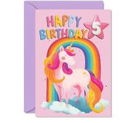 5th Birthday Cards for Girls and Boys, Rainbow Unicorn
