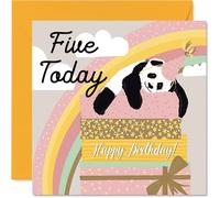 5th Birthday Cards for Boys Girls - Sleepy Panda - Happy Birthday Card for 5 Year Old Boy Girl Son Grandson Niece Brother, 145mm Bday Greeting Cards