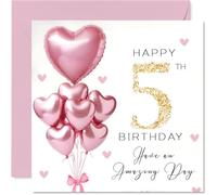 5th Birthday Cards for Girls - Pink Glitter Balloons - Happy Birthday Card for 5 Year Old Girl Goddaughter Great Niece Granddaughter Step Daughter, 145mm Bday Greeting Cards