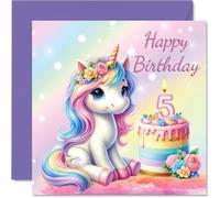 5th Birthday Cards for Girls - Unicorn Cake - Happy Birthday Card for 5 Year Old Girl Niece Great Niece Daughter Cousin, 145mm Bday Greeting Cards