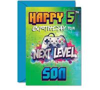 5th Birthday Cards For Son - Next Level - Happy Birthday Card for 5 Year Old Boy Son from Mum Dad, A5 Bday Greeting Cards