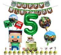 5th Birthday Decorations, 37inch Number Balloon, Birthday Balloons Decorations for Boys & Girls, Happy Birthday Balloon Banner Foil Balloons, Party Decorations for Kids, Gaming Theme Party Supplies