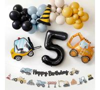 5th Birthday Decorations Boy - Digger Birthday Decorations Construction Balloons Arch Kit with Foil Excavator Balloons 32Inch Number 5 Balloon and Happy Birthday Banner