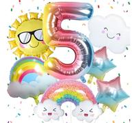5th Birthday Decorations Girl, Rainbow Birthday Balloons Set With Sun Gradient Stars and 40 Inch Number 5 Foil Balloon for Girls Rainbow Theme Party Decoration Supplies