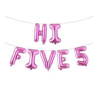5th Birthday Decorations,Hi Five Birthday Balloons 5th Banner Number 5 Foil Balloons for 5 Years Old Supplies Girls (HI FIVE 5 Rose Red)