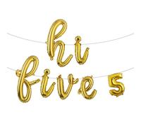 5th Birthday Decorations,Hi Five Birthday Balloons 5th Birthday Banner Number 5 Foil Balloons for 5 Years Old Birthday Supplies Girls (L HI FIVE 5 Gold)