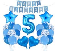 5th Birthday Decorations Set Blue Theme Happy Birthday Banner Bunting Balloon Decor Photo Backdrop for Boys Girls Kids Party Supplies Celebration Decor Event Bundle Bunting Set Party Pack Event Bundle