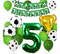 5th Birthday Football Ball, Football Birthday Decoration 5 Years Children, Football Party Decorations, Green 5th Birthday Balloon for Birthday Sports Theme Decoration