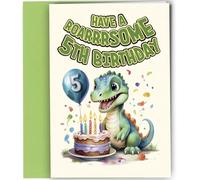5th Birthday Greeting Card for Boys - Funny Dinosaur Design, Blank Inside Kids Celebration #1688