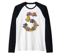 5th Birthday Monster Truck 5 Years Old Young Wild Five Boy Raglan Baseball Tee