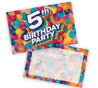5th Birthday Party Invitations Kids - Rainbow Balloons 28 Pack - Childrens Birthday Invitations for Boys/Girls A6 Bday Party Invites Invitation Cards with Folding Envelopes