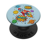 5th Birthday Rocket Ship Astronaut Space Comic Kids Boys PopSockets Adhesive PopGrip