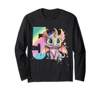 5th Birthday Shirt Dragon Party Rainbow Girl Dragon Five 5 Long Sleeve T-Shirt