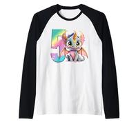 5th Birthday Shirt Dragon Party Rainbow Girl Dragon Five 5 Raglan Baseball Tee