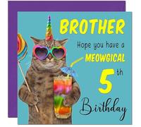 5th Brother Birthday Card - Meowgical Cat Funny Birthday Card for 5 Year old Kids five, fifth