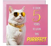 5th Cat Birthday Card for Girls - Purrfect Birthday - Funny Cat Birthday Card for 5 Year old Girl Kids Daughter girl Five, Fifth Granddaughter Sister Niece cousin Kitty Kitten