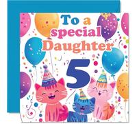 5th Daughter Birthday Card - Cute Cats Special Daughter - Happy 5th Birthday Card from Mum Dad, 145mm Age 5 Greeting Cards