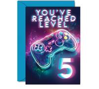 5th Gamer Birthday Cards for Boys Girls - You've Reached Level 5 - Happy 5 Birthday Card for Son Daughter Nephew Niece Grandson, 5x7 Inch Five Fifth Bday Video Game Greeting Cards