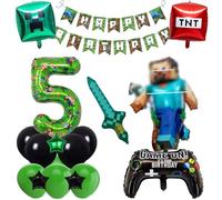 5th Gaming Birthday Decorations 5 Year Happy Birthday Balloon Banner Foil Balloons for Boy Birthday Balloons Cartoon Supplies Gaming Theme Party Supplies (5th)