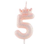 5th Glitter Orange Crown Birthday Candles, Light Orange Birthday Number Candle for Cake Topper Decorations Girls Wedding Anniversary Celebration Happy Party Supplies