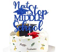 5th Grade Grad Cake Topper, Next Stop Middle School Cake Decorations, Class of 2026 Graduation Party Decorations Blue Glitter