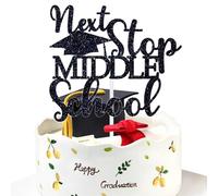 5th Grade Grad Cake Topper, Next Stop Middle School Cake Decorations, Class of 2026 Graduation Party Decorations Black Glitter