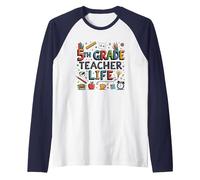 5th Grade Teacher Life: Inspiring Young Minds Daily Raglan Baseball Tee, Men, Navy/White, S