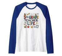 5th Grade Teacher Life: Inspiring Young Minds Daily Raglan Baseball Tee, Men, Royal Blue/White, S