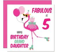5th GrandDaughter Birthday Card - Fabulous Flamingo - Pink Cute Granddaughters Birthday Card for 5 Year old Kids five, fifth