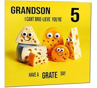 5th Grandson Birthday Card - Cheese Pun Funny Grandsons Birthday Card for 5 Year old Kids five, fifth