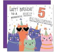 5th Great Granddaughter Birthday Card - Childrens Cute Cat Great Granddaughter Birthday Card for 5 Year old Kids five, fifth