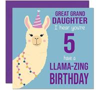 5th Great Granddaughter Llama Birthday Card - Llamazing - Great Granddaughters Birthday Card for 5 Year old Kids five, fifth