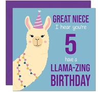 5th Great Niece Llama Birthday Card - Llamazing - Funny Llama Great-Nieces Birthday Card for 5 Year old Kids five, fifth