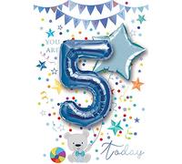 5th Happy Birthday 5 Today (boy) - Greeting Card with 2 x 30cm Blue air Fill Balloons