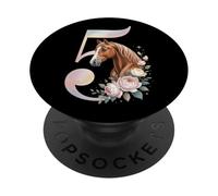 5th Horse Birthday with Flowers Five Year Old Girl B-day PopSockets Adhesive PopGrip