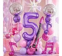 5th Kpop Birthday Decorations Girls, Purple Pink 40 Inch Number 5 Balloon
