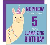 5th Nephew Llama Birthday Card - Llamazing - Funny Llama Nephews Birthday Card for 5 Year old Kids five, fifth