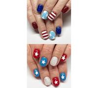 5th of July Glues On Short Square Fake Independence Day French Tip Press On Artificial Acrylic