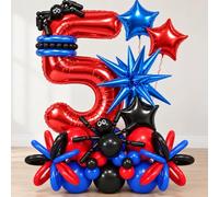 5th Red Blue Black Spider Cool Man Birthday Balloons Hero Party Decorations | 40 Inch Royal Blue and Red Number Five Foil Latex Balloons 5th Boys Birthday Super Men Hero Halloween Birthday Party Decor