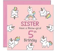 5th Sister Birthday Card - Funny Cat Cute Sister's Birthday Card for 5 Year old Kids five, fifth