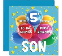 5th Son Birthday Card - World's Most Amazing Son - Happy 5th Birthday Card from Mum Dad, 145mm Age 5 Greeting Cards