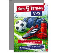 5th Son Football Birthday Card - Age 5 Red and Blue Football design - A5 Size Card with Grey Envelope, Made in UK