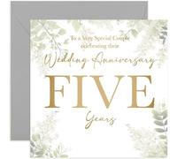 5th Wedding Anniversary Card - Five Year Anniversaries - Gift for Special Couple Celebrating - Fifth Wedding Anniversary - Eucalyptus Botanical Design
