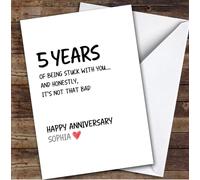 5th Wedding Anniversary Card Personalised Years Of Being Stuck With You | Custom Card Personalised Cards, For Husband, For Wife, Him, Her, Anniversary, 5th
