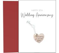 5th Wedding Anniversary Card with Real Wood Keyring - I wood marry you all over again.