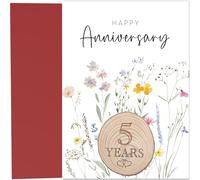 5th Wedding Anniversary Card with Real Wooden Tree Slice Fridge Magnet