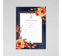 5th Wedding Anniversary Invitations - Elegant Navy & Burnt Orange Anniversary Party Invites with a Botanical Theme - A6 Blank Invite Cards (Pack of 20 without Envelopes)