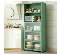 5Tier Bamboo Kitchen Pantry Cabinet68'' Freestanding Storage Cupboard with Glass Display Doors for Kitchen Living Room Dining RoomEcoFriendly Green 60x33x172cm