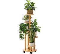 5Tier Bamboo Plant Stand with Wheels Vintage MultiLayer Indoor/Outdoor Flower Shelf Brown Perfect for Garden & Balcony Decor Stylish Storage for Houseplants